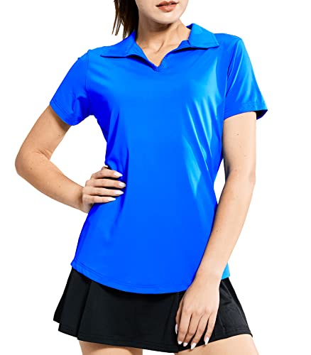 Image of MIER Women's Golf Polo Shirts Collared V Neck Short Sleeve Tennis Shirt, Dry Fit, Moisture Wicking