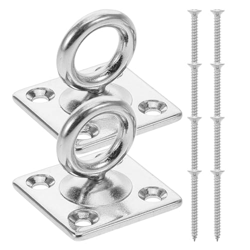 DINHEAROM 2 Piezas Hebilla de Puerta Cuadrada Ganchos para los Ojos Placa de Ojo de Almohadilla de Servicio Pesado Ganchos de Techo para Actividades al Aire Libre Acero Inoxidable Silver