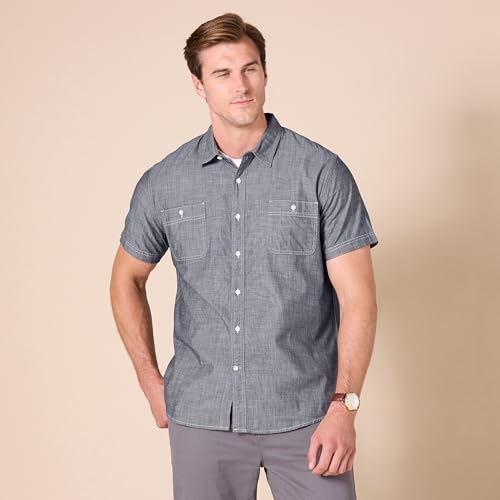 Image of Amazon Essentials Men's Regular-Fit Short-Sleeve Poplin Shirt, Collared, Washed