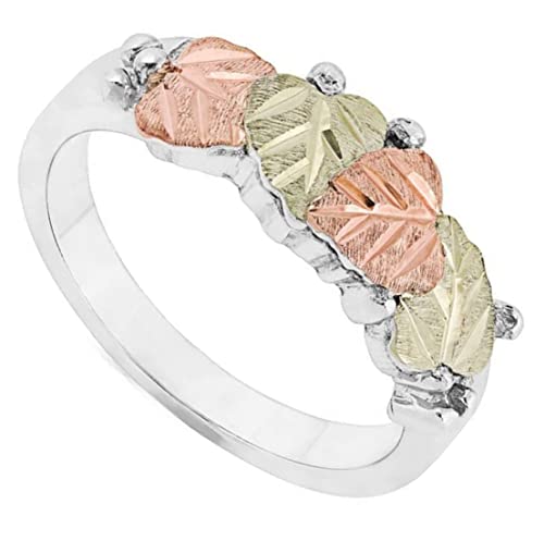 Diamond-Cut Heart Leaf Band, Sterling Silver, 12k Green and Rose Gold Black Hills Gold Motif4