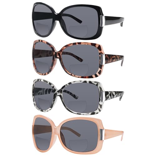 4 Pack Bifocal Reading Sunglasses for Women Fashion Sun Readers UV400 Protection Vintage Oval Sun Reading
