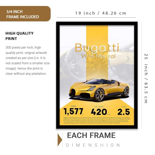 Image of walllane Big Nissan, McLaren, Bugatti Cars Framed Posters Gift Items for Boys Room Wall Decoration Bedroom Living Room Office Studio Decor | Car Poster Frame for Wall Decor Set Of 3 Size (19x25 inch)