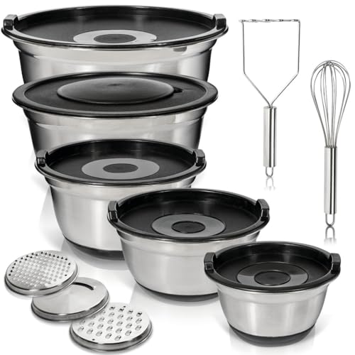 WHYSKO Stainless Steel Mixing Bowls with Lids Set - 5 Rustproof M...