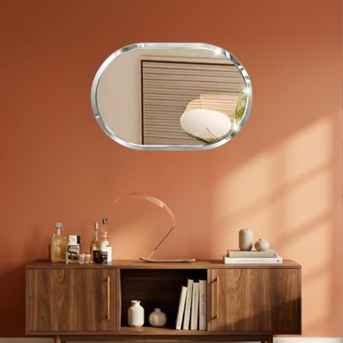 Image of Creative Arts n Frames 8x12 inch 5mm Thick Beveled Smooth Edges Frameless Wall Mount HD Mirror Home Office Hotel Decor for Living Restroom Bedroom Bathroom (Capsule Shape 8x12 inch HD Mirror)
