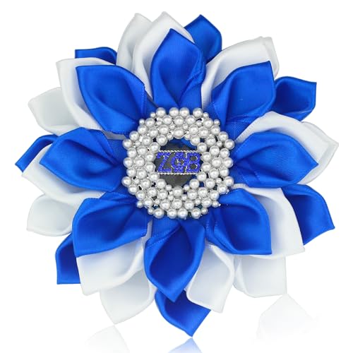 Image of Keeblon ZPB Sorority Gift for Women Pearl ZPB Brooch Pin 1920 Finer Women Jewelry Greek Sisterhood Gift (Satin 5.5 inch Flower Sorority Pin)