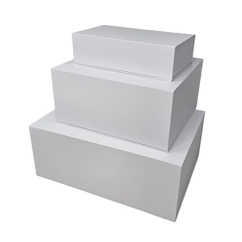 LD Packaging Luxury White Rectangular Rigid Magnetic Gift Box - Small, Medium, Large, Set of 3 - Perfect for Presents, Mothers Day, Birthday, Wedding, Bridesmaid Groomsman Proposal Box (White)