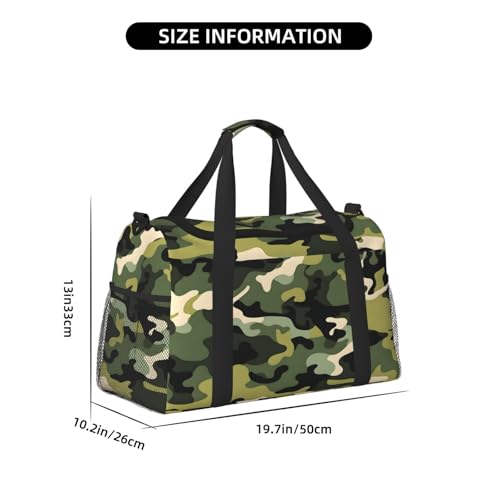 Duffle Bag Green Grey Camo Print Travel Duffel Bags for Men Women with Adjustable Strap Carry on Gym Bag Overnight Weekender Bag3