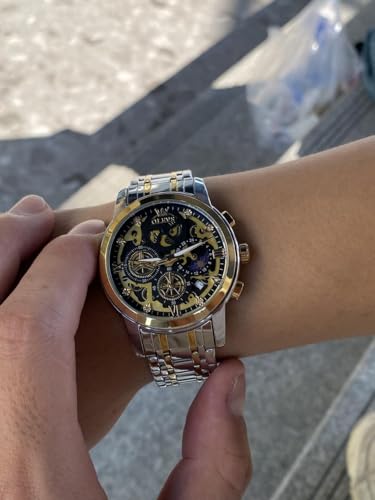 OLEVS Mens Watch Chronograph Luxury Diamond Dress Business Analog Quartz Wrist Watches Stainless Steel Waterproof Luminous