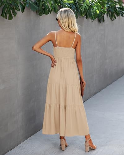 Image of Dokuritu Women's Beach Crochet Lace Maxi Dress Solid Color Summer Vacation Wedding Guest Spaghetti Strap Long Dress