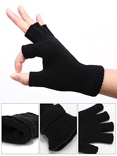 Image of SATINIOR 4 Pairs Winter Half Finger Gloves Knitted Fingerless Mittens Warm Stretchy Gloves for Men and Women