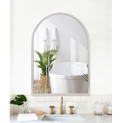 Image of Arched Bathroom Mirror, Silver Metal Frame Wall Mounted Mirror Vanity Wall Mirror for Bedroom Entryway Living Room Vanity 26 inchx18 inch