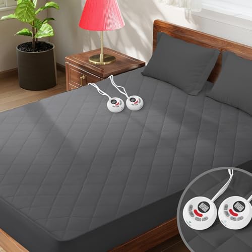 Heated Mattress Pad King Size Quilted Zone Heating Electric Bed Warmer Comfort Heat Mattress Pad Cover Dual Controller(12 Heat Setting | 1-12 Hours Auto Shut Off | with 8-21 Inch Deep Pocket) Gray by VALUXE - Used condition - US$67.70