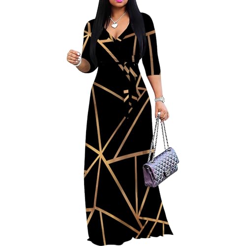 Image of PinkPatty Plus Size Maxi Dresses for Women Casual Flowy Long Dress 3 /4 Sleeve V Neck Wrap Dress with Belt