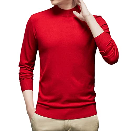 Pull à col roulé rouge pour femme YIOLEAMP en maille douce et chaude taille L