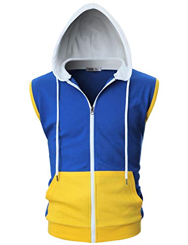Image of Ohoo Mens Slim Fit Sleeveless Lightweight Zip Up Hooded Sweatshirt Vest Hoodie