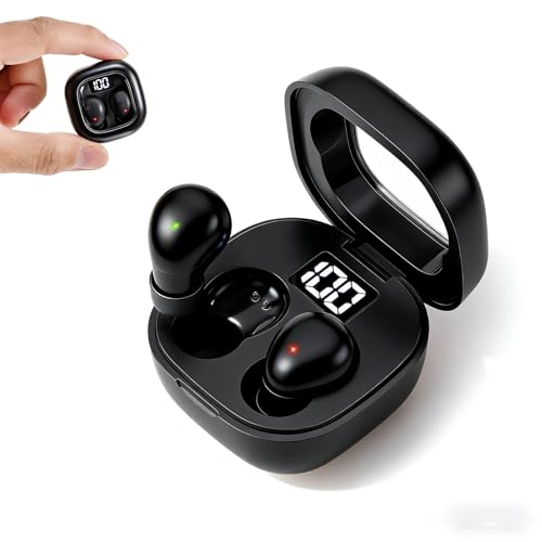 GreatQIQI Mini Sleep Earbuds for Side Sleepers, Comfortable Fit Ultra-Light Bluetooth 5.4 Invisible Sleep Headphones, LED Display Portable Case Small Earphones for Sleep Work Sports (Black)