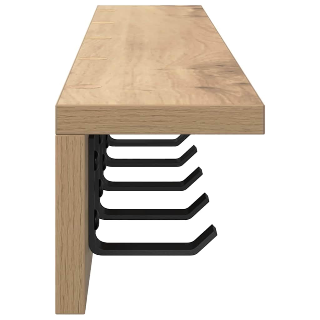 Wandgarderobe Artisan-Eiche 80 cm, Modernes Garderobenpaneel mit Haken und Ablage aus Holzwerkstoff, Wandmontiertes Wandregal für Flur, Diele und Eingangsbereich