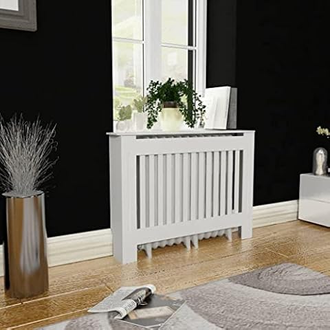 FAMIROSA Radiator Cover Heater Cover Cabinet Shelf Household Appliance Heating Accessories Home Improvement Furniture Heat Sink MDF,Vertical Stripes 44.1" x 7.5" x 31.9" White Cover