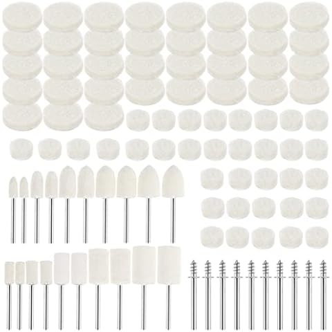100PCS Metal Polishing Kit for Drill, Wool Felt Polishing Pad Buffing Wheel with 1/8" Shank Connecting Rod Replacement Wheel Rotary Tool Accessories for Drill Glass Metal Glass Jewelry Cover