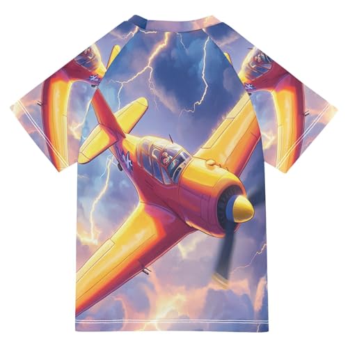Boys Swing Shirts Fighter Airplane Lightning Rashguard Short Sleeve Kids T-Shirts Sun UPF 50+2