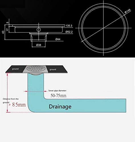 FCS Bathroom Bodenablauf dusche Edelstahl Duschabfluss Duschablaufrinne Duschrinne, 6-Inch (Size : Normal)