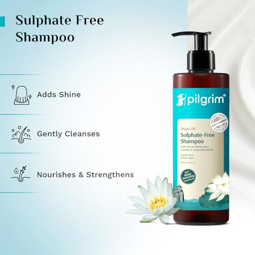Image of Pilgrim Argan Oil Sulphate Free Shampoo with Korean White Lotus | Shine Boosting Ingredients | For Shiny & Nourished Hair | All Hair Types | For Men & Women | 400ml