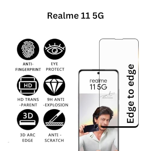 Image of compatible with Realme 11 5G Smartphone Tempered Glass [60Days Warranty] Screen Protector Guard Full Edge To Edge 9H Full Glue Fhd With Easy Installation Kit | realme11