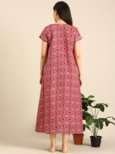 Image of Rupa Jon Aishwarya Women Full Length Printed Nighty in Premium Cotton Blend Fabric, Night Dress, Maxi Nighty for Comfortable Everyday Wear