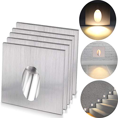 Preisvergleich Produktbild ALLOMN LED Wandeinbauleuchte, Wandlampen Schritt Licht Quadratisch Einbauleuchte LED Stufen Treppe Veranda Weg Licht 1W Kellerlampe AC 100-245V (Warmweiß, 5 PCS)