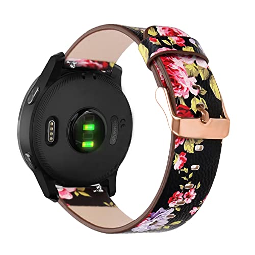 Bracelet de montre 18mm en cuir noir et boucle or rose pour Garmin Vivoactive 4S