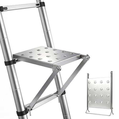 Innvist Ladder Platform for Standing Extension Ladder Work Platform Foldable Anti-Slip Ladder Platform Accessory for Paint and Tool Ladder Step Attachment Project Tray Alloy Steel Holds 400lbs