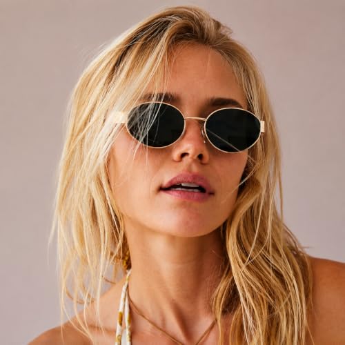 Image of Gold Frame Black Oval UV Protection Polarized Sunglasses for Men & Women Unisex Daily Beach Retro Wear