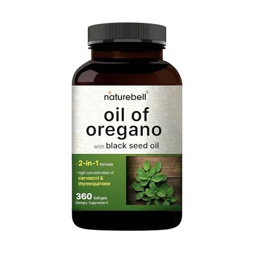 NatureBell Oregano Oil 7 500mg with Black Seed Oil 360 Softgels | 360-day Supply Essential Oils for Immune Health | Retains High Concentrated Carvacrol & Thymoquinone Non-GMO