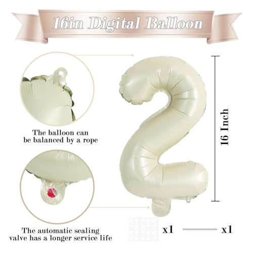 Image of TONIFUL 16 Inch 10 Pcs Cream White 0-9 Birthday Number Balloons | Small Custom Digital Mylar Foil Ballons for Boho Birthday Engagement Graduation Anniversary Baby Shower Party Decorations