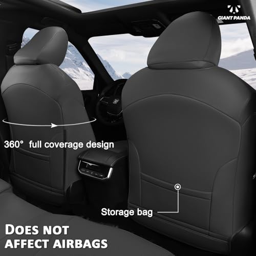 Image of GIANT PANDA Customized Full Set Car Seat Covers Fit for Toyota Highlander L /LE /XLE /Limited /Hybrid 2020 2021 2022 2023 2024 2025 2026 Three-Row Model, 8 Seats, Faux Leather - (Black)