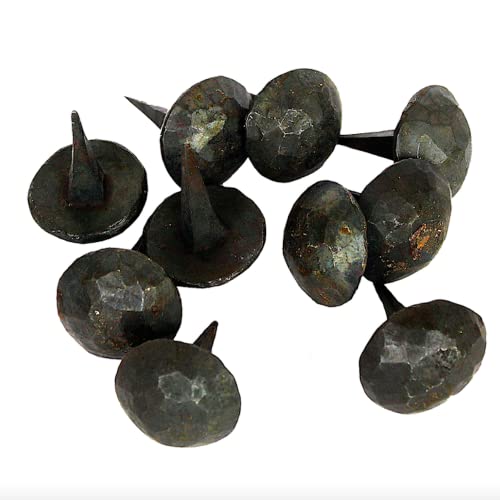 Set de 10 clavos de hierro forjado hechos a mano, cabeza redonda martillada, revestidos con cera, 1.25 pulgadas miniatura 2