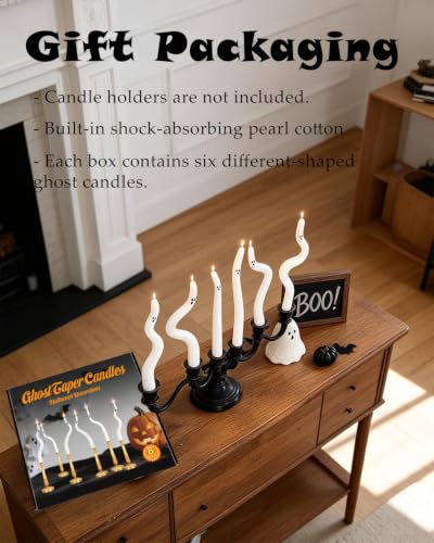 Ghost Taper Candles for Halloween, 6 Pack - image 3
