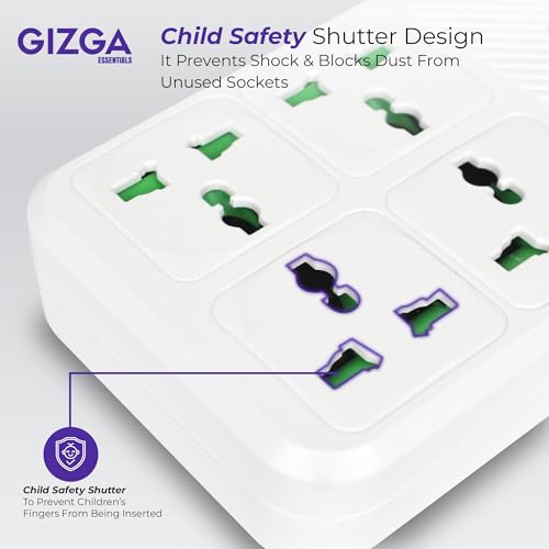 Image of Gizga essentials Power Extension Board with 4 Universal Sockets, 4 USB & 2 Type C Port| Socket with 2M Cord, Surge Protector, Child Safety, Anti-Flaming Body, 10A Output, 250V Multi Plug Adapter
