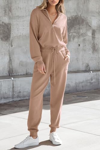 Image of PRETTYGARDEN Women's 2 Piece Sweater Set Pullover Zipper Sweatshirt Jogging Pants Tracksuit Casual Outfit