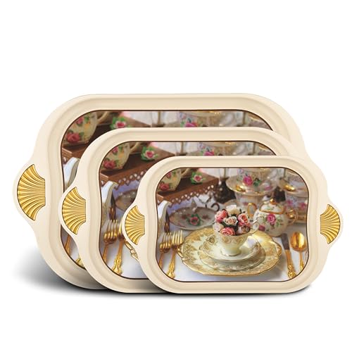 Asian Plastowares - Crown Tray Set of 3 | Multipurpose Plastic Trays for Kitchen, Dining & Home Use – Durable, Lightweight & Space-Saving | Ideal for Serving & Organizing | Beige