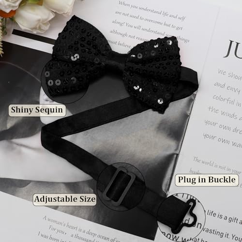 Image of Sequin Bow Ties for Men, Sparkling Mens Bow Tie for Prom Recital | 4.33 inch x 2.75 inch, Pre-tied Men's Bow Tie, Adjustable Strap, Shiny Sequin Surface, Assorted Versatile Hues, for Festival Party