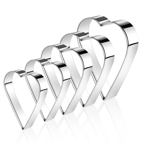 Heart Cookie Cutter 5 Piece Stainless Steel Heart Cookie Cutter Stainless Steel Hearts Edge Cookies Cutters Stainles Steels Biscuit Cutters for Cookies Cakes Scones and Crafts(Silver) (heart-shaped)