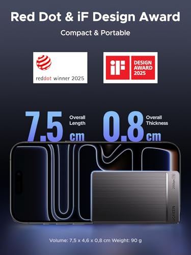 Image of UGREEN 1TB Portable SSD UP to 2000MB /s, USB C SSD External Hard Drive with USB 3.2 Gen 2x2, External Solid State Drive Compatible with iPhone 16, PC, Windows, MAC, Xbox, PS3 /4