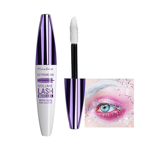 Máscara de Pestañas 5D Blanco Waterproof - Volumen Extremo con Fibras Alargadoras, 24H Antimanchas, Uso Diario y Fiestas, Mascara de Pestañas Waterproof para Maquillaje Sensible