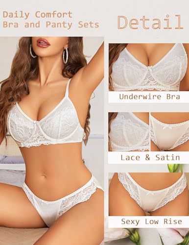 Image of Avidlove Lingerie Sets for Women Sexy 2 Piece Bra and Panty Set | Satin Lace Lingerie Set Unlined Underwire Bra Outfits