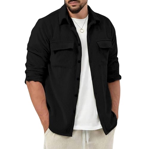 Image of COMBRAIDED Corduroy Men's Full Sleeve Casual Striped Shirt - Comfort Fit, Ideal Stylish and Versatile Clothing