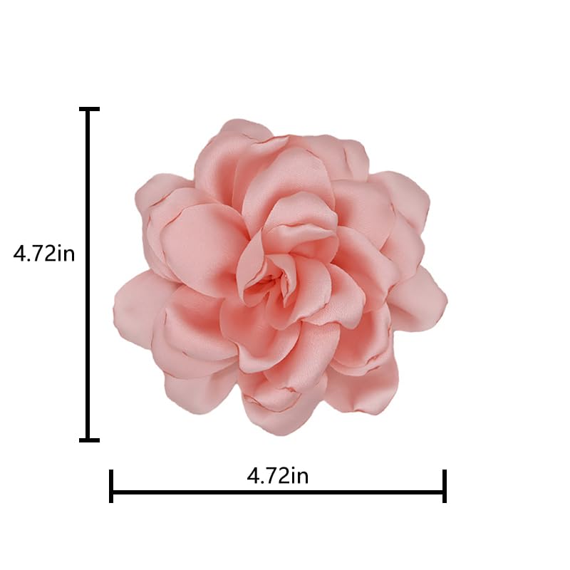 Image of Large Camellia Satin Fabric Flower Brooch Pins Hairpin for Women,ladies. (Pink)