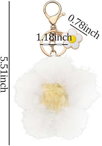 Kefley Cute Flower Plush Keychains for Backpacks Handbags Pom Pom Cherry Blossom Keychain Charm for Women