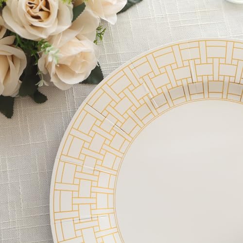 10 Platos Desechables Redondos de Papel Blanco con Diseño Dorado miniatura 6