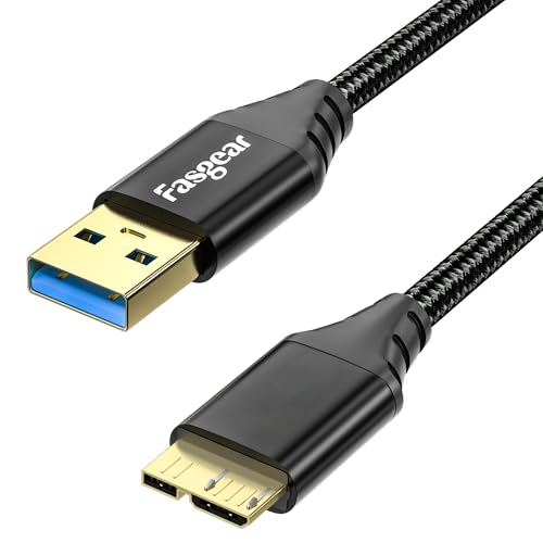 Fasgear Micro B 3.0 Cable: External Hard Drive Cable Nylon Braided USB 3.0 A to Micro B Cord 5Gbps Data Syncing & Fast Charging Cord Compatible with Samsung Galaxy S5/Note 5/Note Pro 12.2 (3ft, Black)